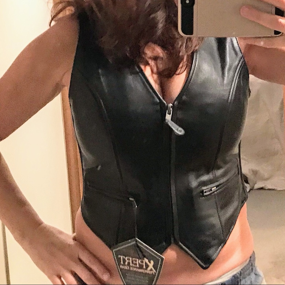 Black leather Zip Vest